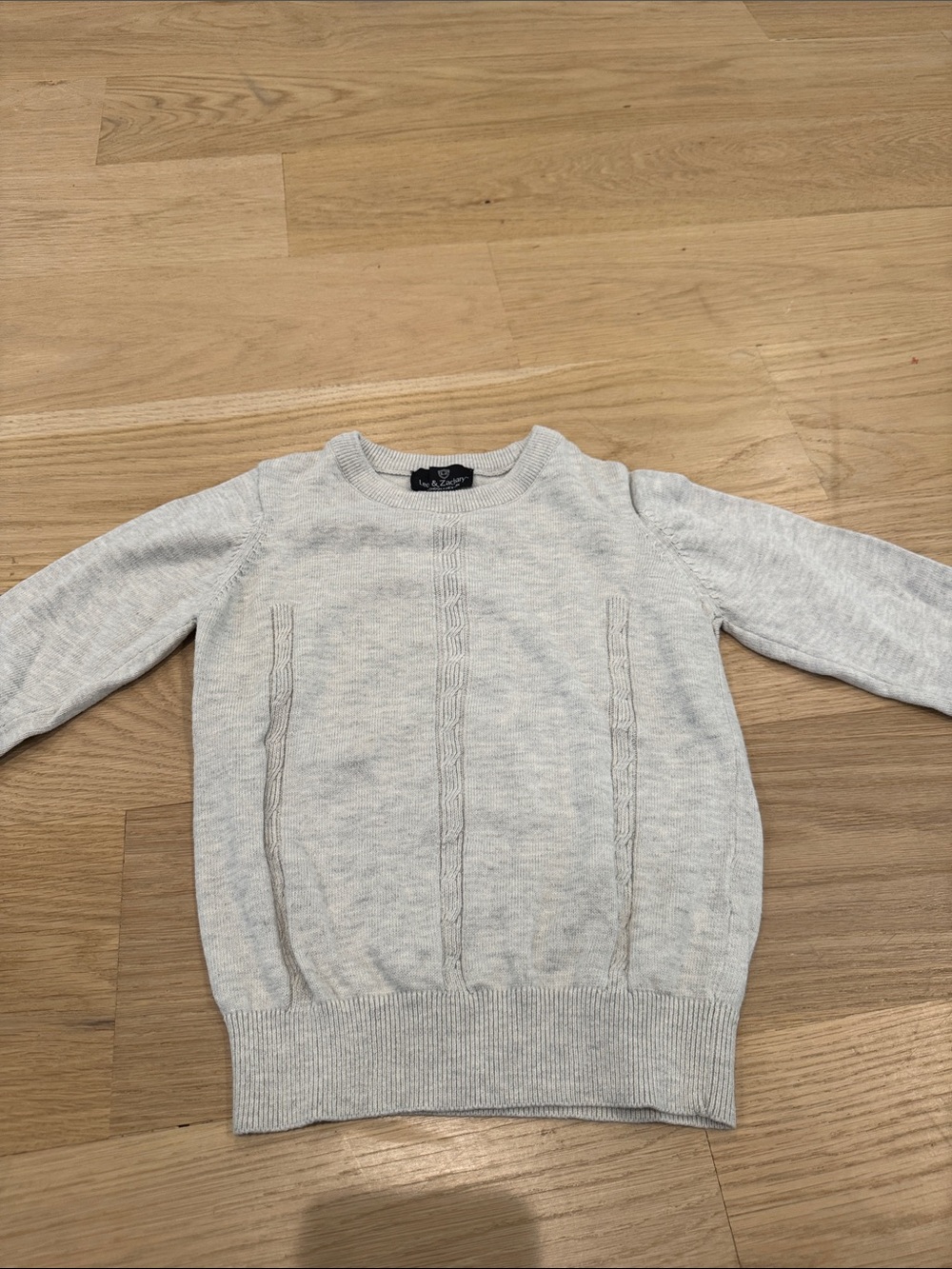Children's Light Gray Cable-Detail Crewneck Sweater